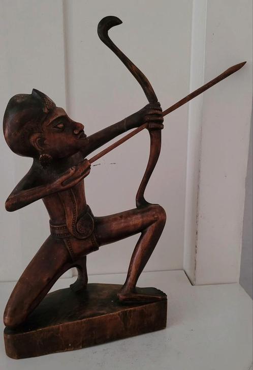 Javaanse Houten Boogschutter Beeld, Antiek en Kunst, Kunst | Beelden en Houtsnijwerken, Ophalen of Verzenden