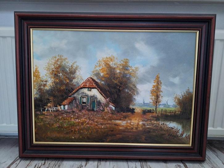 F.A. van Mourik, Schilderij in lijst: Boerderij in landschap, Antiek en Kunst, Kunst | Schilderijen | Klassiek, Ophalen