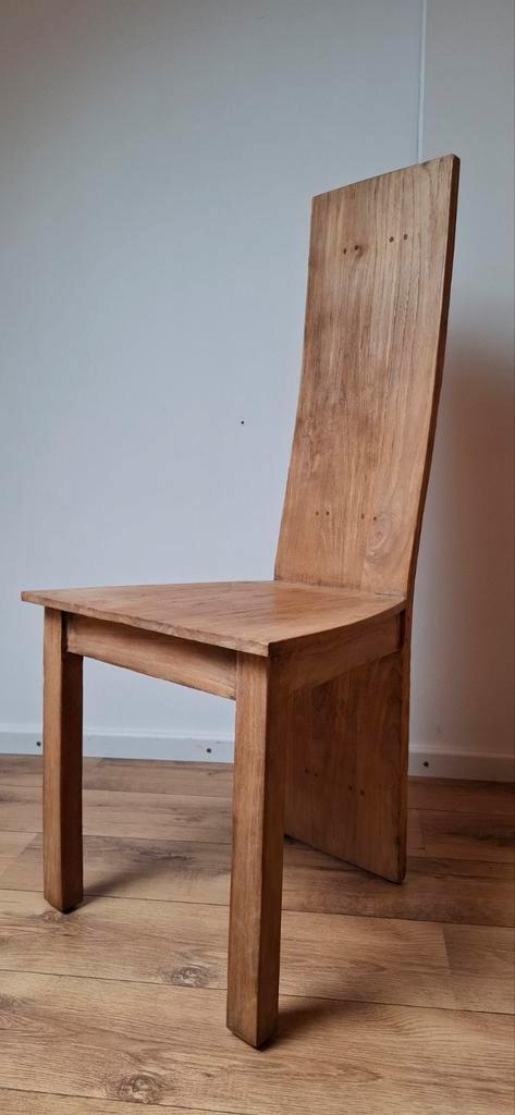 Teakhouten stoel met hoge hugleuning set van 4, Huis en Inrichting, Stoelen, Gebruikt, Vier, Hout, Bruin, Ophalen of Verzenden
