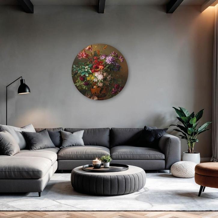 Muurcirkel Stilleven met bloemen in een Griekse vaas, Huis en Inrichting, Woonaccessoires | Wanddecoraties, Nieuw, Ophalen of Verzenden