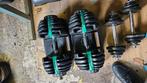 Verstelbare dumbells van 4 tot 24kg met fitnessbank., Ophalen, Zo goed als nieuw, Buik, Fitnessbank