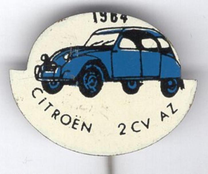 1964 Citroën 2 cv AZ blauw op blik auto speldje ( A_188 ), Verzamelen, Speldjes, Pins en Buttons, Zo goed als nieuw, Speldje of Pin