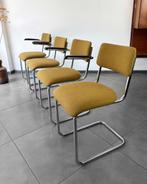Set vintage de Wit buisframe stoelen opnieuw gestoffeerd, Ophalen, Gebruikt, Vintage, Metaal