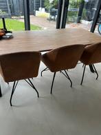 3 Bruin Leren Eetkamerstoelen met Armleuning, Huis en Inrichting, Stoelen, Ophalen, Gebruikt, Leer, Drie