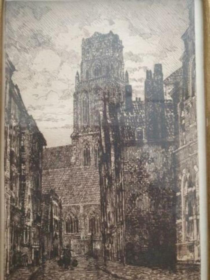 Ets o. P. Matthes. Rotterdam laurenskerk torenstraat lange t, Antiek en Kunst, Kunst | Etsen en Gravures, Ophalen