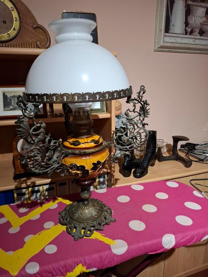 Antieke Olielamp Tafellamp Keramiek/Metaal, Antiek en Kunst, Antiek | Lampen, Ophalen of Verzenden