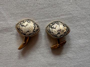 Vintage Manchetknopen Verzilverd met Draken Design beschikbaar voor biedingen
