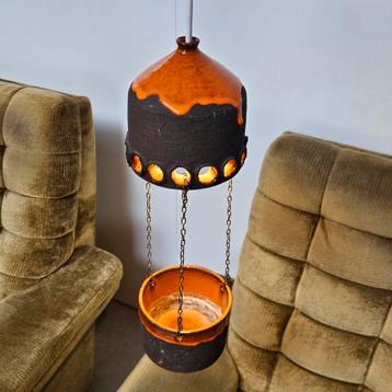 Vintage keramiek fatlava hanglampje + plantenbakje beschikbaar voor biedingen