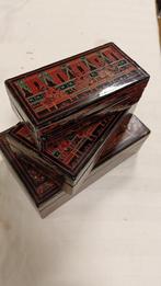 Set 3 Aziatische lakdoosjes zwart met decor, Ophalen of Verzenden