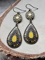 bronskleurige boho vintage oorbellen geel multi, Ophalen of Verzenden, Nieuw, Geel, Overige materialen