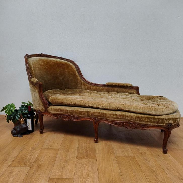 Vintage Antieke Louise XV chaise Longue, ligbank bank sofa, Huis en Inrichting, Banken | Sofa's en Chaises Longues, Gebruikt, Hout