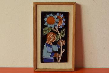 Retro vintage Potters Keramiek wandbord / tegel in lijst beschikbaar voor biedingen