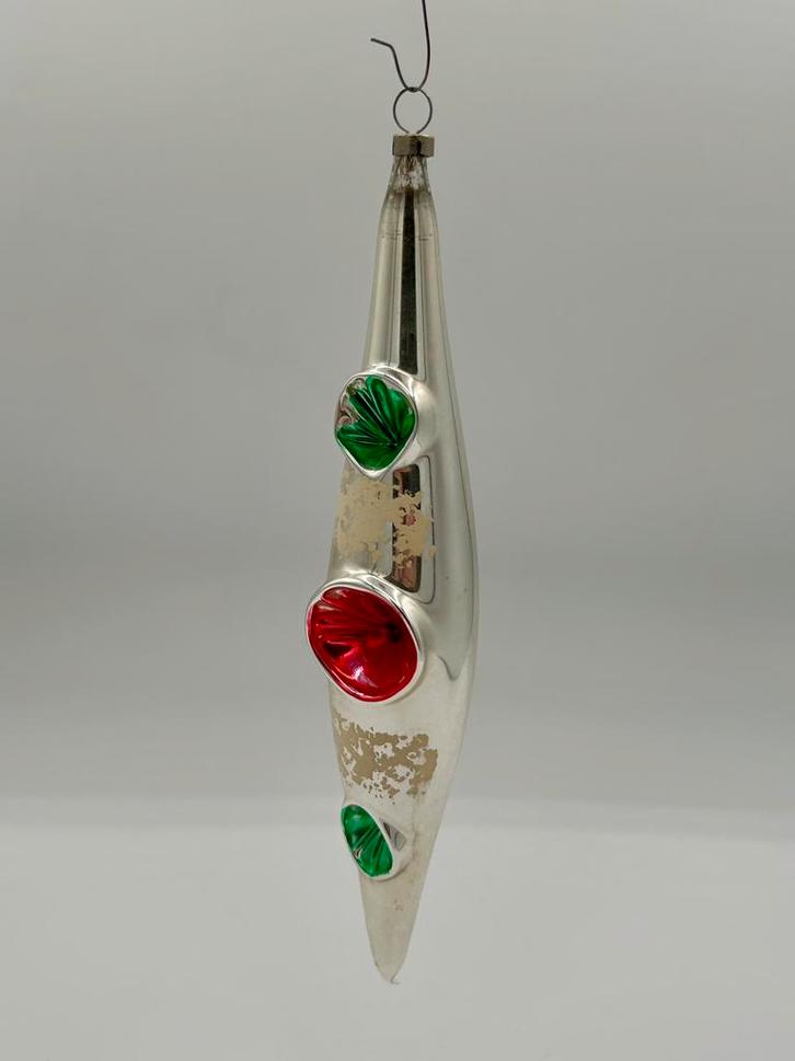 Oude kerstbal pegel met 3 gekleurde deuken, Diversen, Kerst, Gebruikt, Ophalen of Verzenden
