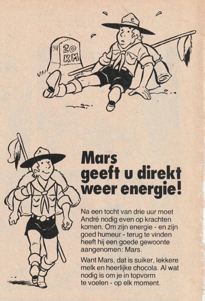 retro reclame 1975 Mars chocola geeft André energie, Verzamelen, Retro, Verzenden, Overige typen