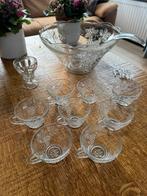 Vintage glazen schaal met kopjes, Ophalen, Overige stijlen, Glas, Schaal of Schalen