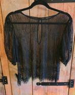 Zwarte gehaakte crop top met pofmouwtjes maat 40/42, Kleding | Dames, Tops, Zwart, Maat 42/44 (L), Ophalen of Verzenden, Zo goed als nieuw