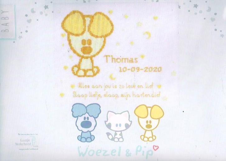 Cado woezel & pip borduurpakket geboorte, met tekst thomas, Hobby en Vrije tijd, Borduren en Borduurmachines, Nieuw, Borduurpakket