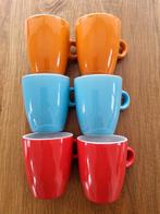 6 mokken oranje blauw rood, Ophalen of Verzenden, Zo goed als nieuw, Overige stijlen, Kop(pen) en/of Schotel(s)