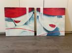 Vrouw met rode hoed en rode lippenstift op canvas geprint, Ophalen