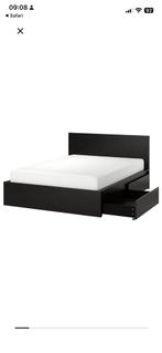 Malm bed met Auping bedbodems en nachtkastjes, Ophalen, Strak, Gebruikt, Zwart