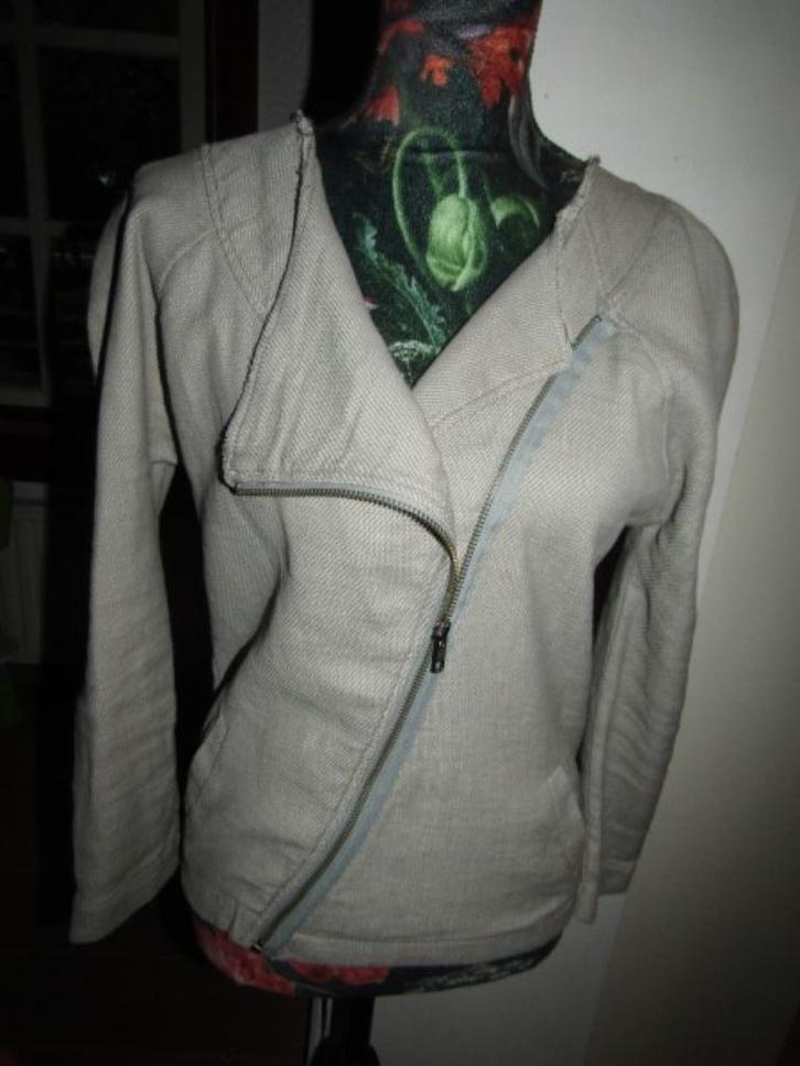F1772 HUMANOID mt M jasje biker grijs linnen, Kleding | Dames, Jasjes, Kostuums en Pakken, Zo goed als nieuw, Jasje, Maat 38/40 (M)