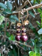 Oorbellen Ameline shellparel-briolet swarovski goud, Sieraden, Tassen en Uiterlijk, Oorbellen, Hangers, Paars, Nieuw, Goud