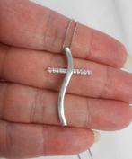 Zilveren ketting met kruis hanger met steentjes nr.2282, Met hanger, Verzenden, Zo goed als nieuw, Zilver
