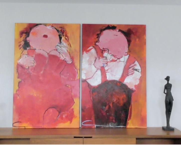 twee schilderijen Gerdine Duijsens, Antiek en Kunst, Kunst | Schilderijen | Abstract, Ophalen