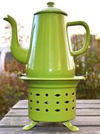 Vintage Groen Emaille Theepot met Warmhouder, Antiek en Kunst, Ophalen