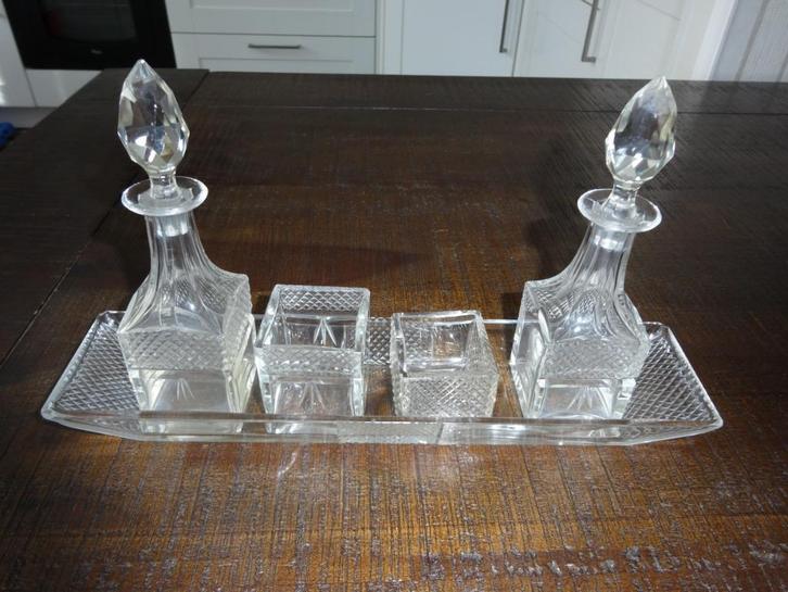 Oud glazen Olie, Azijn, Peper en Zout Stel., Antiek en Kunst, Antiek | Glas en Kristal, Ophalen of Verzenden