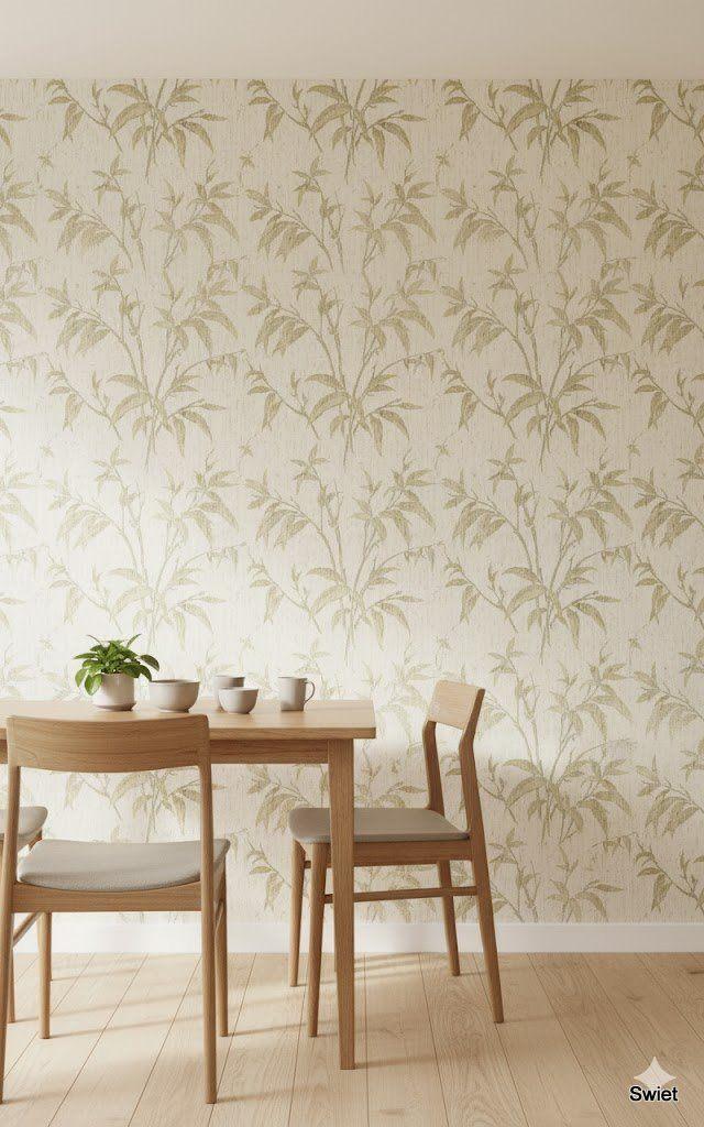 6772 Vintage behang met takjes en zachte beige lijnen, swiet, Ophalen of Verzenden, 10 tot 25 m², Beige