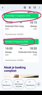 Vliegticket rotterdam naar malaga 13 aug tot 19 aug, Eén persoon, Vliegtuig, Met bestemming of datum
