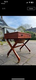 Vintage naaimachine kastje, jaren 50 design, teak, Ophalen, Zo goed als nieuw, 25 tot 50 cm, Rechthoekig