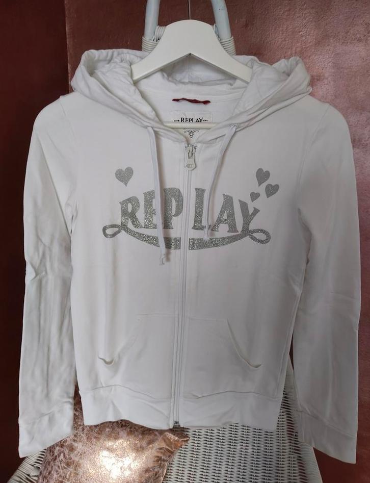 Replay - Hoodie vest wit - mt xs, Kleding | Dames, Truien en Vesten, Gedragen, Maat 34 (XS) of kleiner, Wit, Verzenden