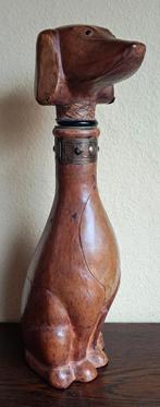 Vintage Italiaanse leren karaf met de kop van een teckel, Ophalen of Verzenden