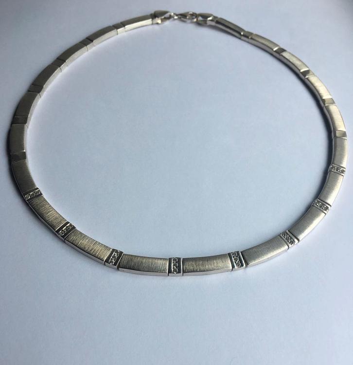 Zilveren designer Collier gestempeld 925, Sieraden, Tassen en Uiterlijk, Kettingen, Zo goed als nieuw, Zilver, Zilver, Met kristal