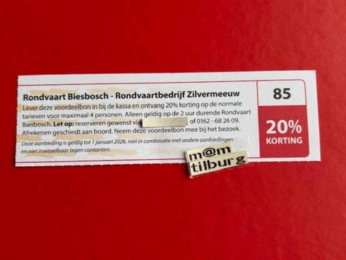 Bon 85 Rondvaart Biesbosch-Rondvaartbedrijf Zilvermeeuw, Tickets en Kaartjes, Kortingen en Cadeaubonnen, Drie personen of meer