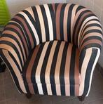 Fauteuil bruin en zwart en wit met voetenbank, Huis en Inrichting, Fauteuils, Ophalen, Gebruikt