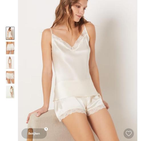 Etam korte pyjama set van 100% zijde ivoorwit maat 34 / 36, Kleding | Dames, Pyjama's, Zo goed als nieuw, Maat 34 (XS) of kleiner