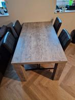 Houten eettafel met 4 leren stoelen - 160x90, Ophalen, Gebruikt, 50 tot 100 cm, 150 tot 200 cm