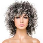 Pruik grijsmix schouderlang haar spiraalkrullen, Verzenden, Nieuw, Pruik of Haarverlenging