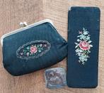 Vintage beurs/ kam etui en pillendoosje., Ophalen of Verzenden, Gebruikt, Zwart