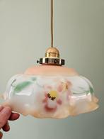 Vintage / antiek beschilderd opaline glas hanglamp, roze, Ophalen of Verzenden, Gebruikt, Glas, Minder dan 50 cm