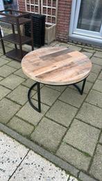 Salontafel rond mangohout met stalen onderframe, Ophalen, 50 tot 100 cm, Rond, Zo goed als nieuw
