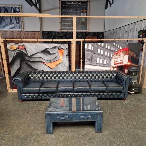 Chesterfield Brighton Antiek Blauw 6-zits bank leer, Antiek en Kunst, Antiek | Meubels | Stoelen en Banken, Ophalen