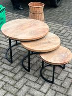 Set van 3 houten bijzettafels GRATIS BEZORGEN!, Ophalen of Verzenden, Zo goed als nieuw, Rechthoekig, Hout