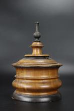 Antieke tabakspot 19e eeuw hout volkskunst pot Biedermeier, Ophalen of Verzenden