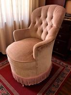 Vintage oudroze éénzit / clubzetel met franjes, Antiek en Kunst, Antiek | Meubels | Stoelen en Banken, Ophalen