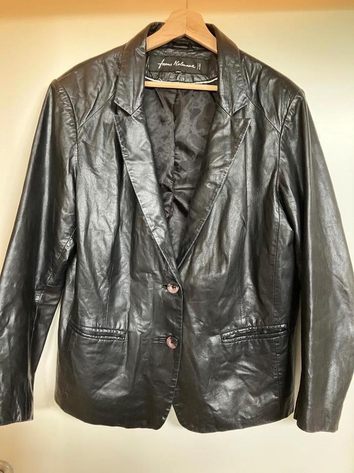 Heerlijk Leren jasje dames, Kleding | Dames, Jasjes, Kostuums en Pakken, Gedragen, Jasje, Maat 46/48 (XL) of groter, Zwart, Ophalen of Verzenden