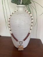 Lange ketting met parelmoer en jaspis kralen, jaspis hanger, Bruin, Nieuw, Ophalen of Verzenden, Steen of Mineraal